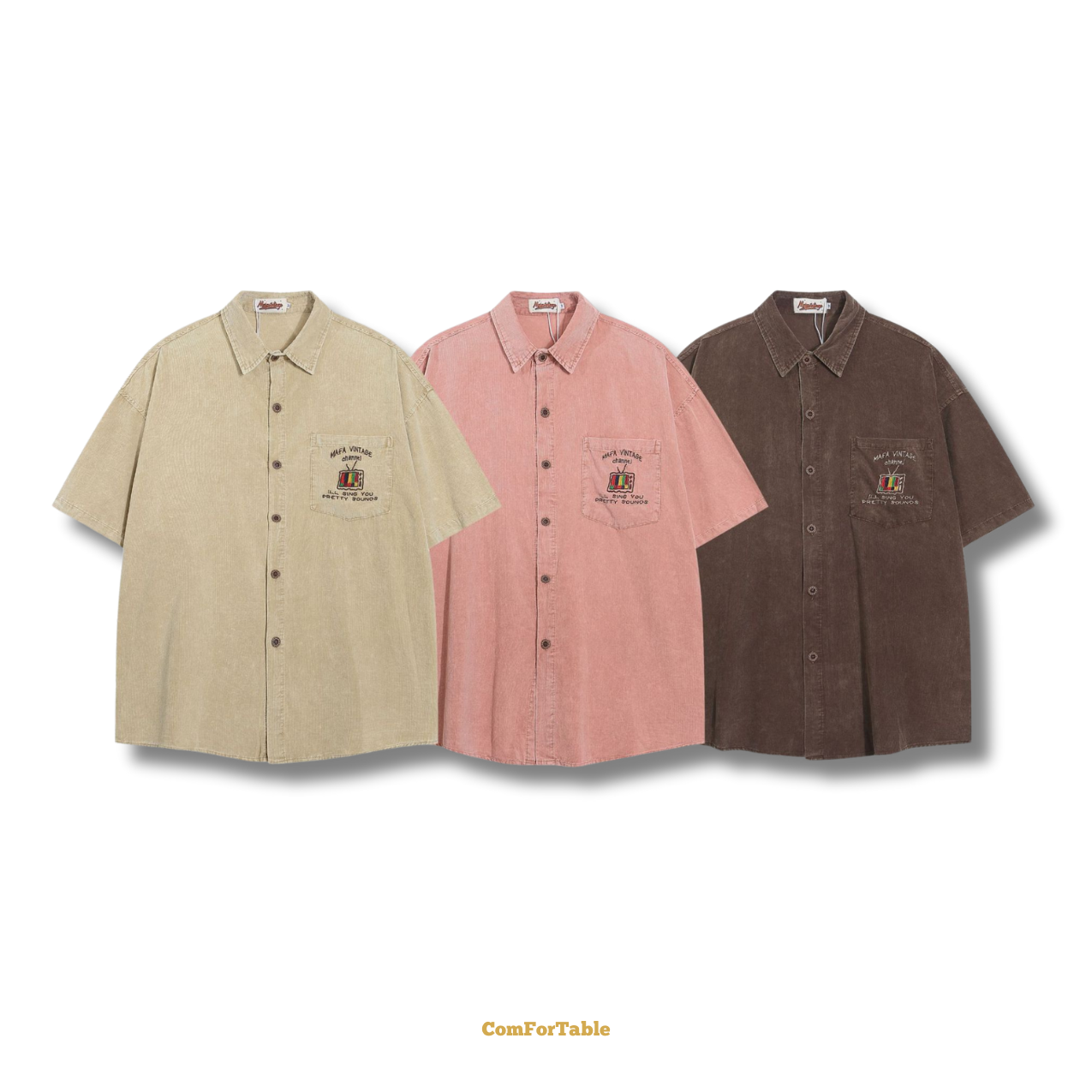 復古小電視刺繡短袖襯衫