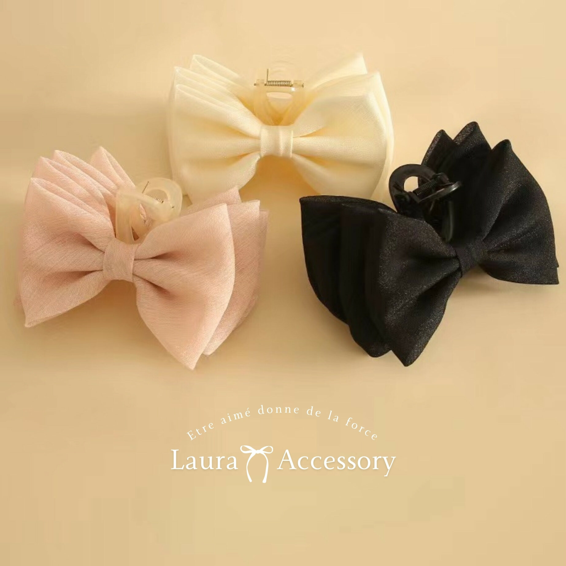 C60網紗蝴蝶結鯊魚夾