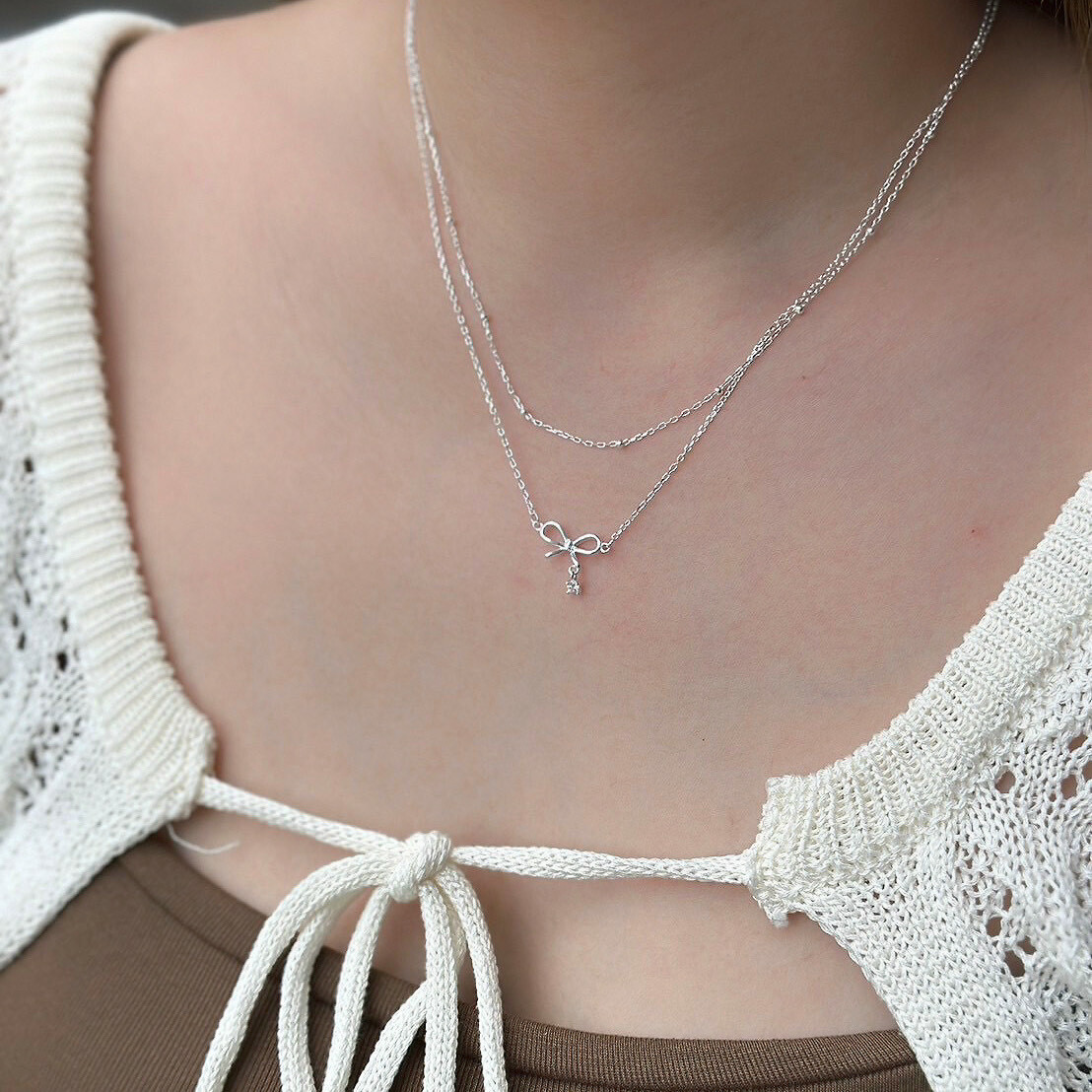 雙層蝴蝶結純銀項鍊