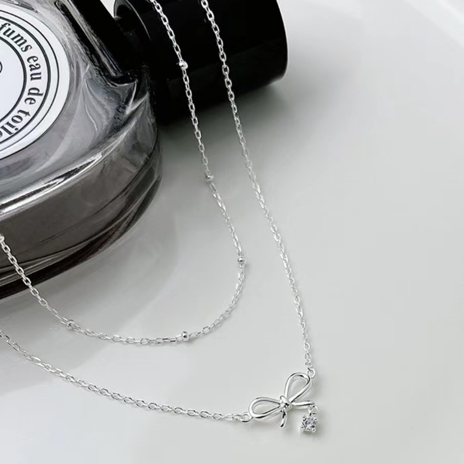 雙層蝴蝶結純銀項鍊