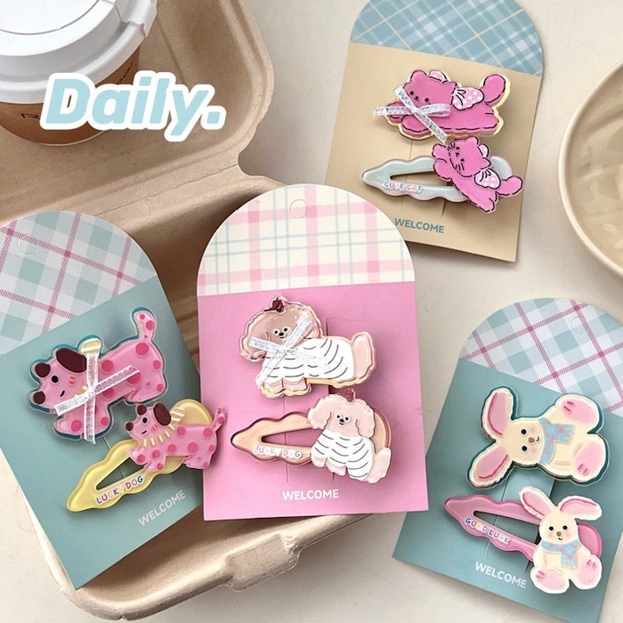 《61661》🐰兔子與狗狗貓貓2入髮夾