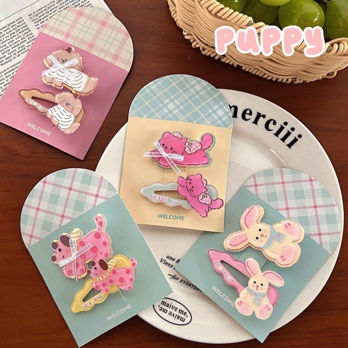 《61661》🐰兔子與狗狗貓貓2入髮夾