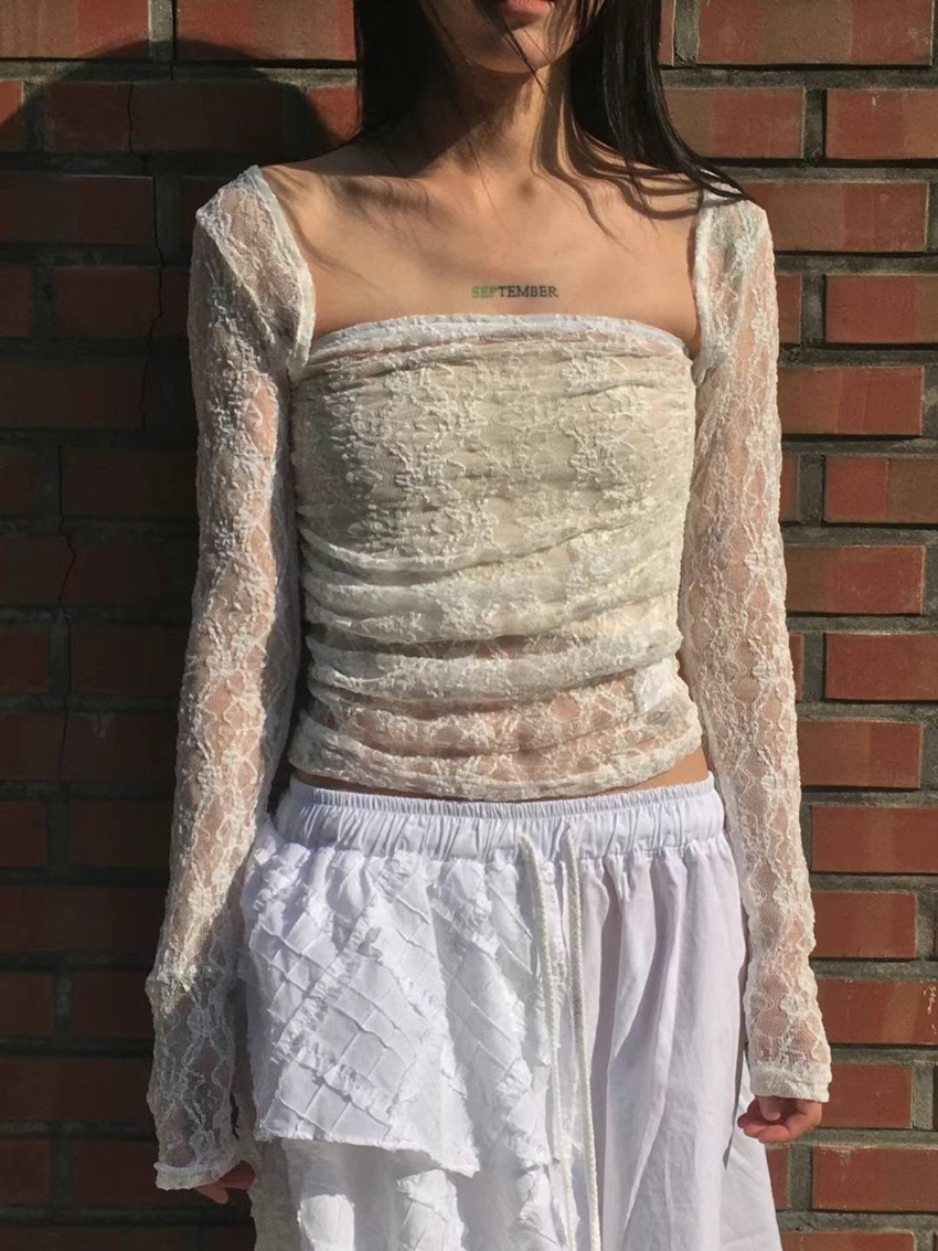 tender touch lace ruched bandeau/crop cardigan