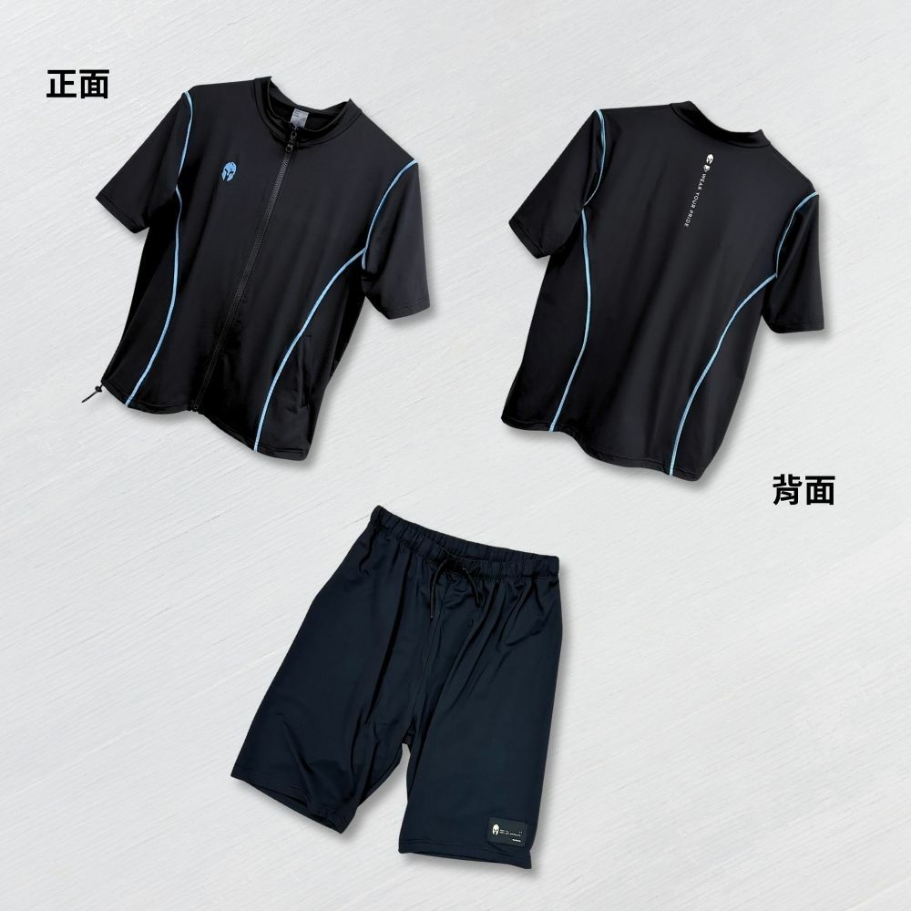 Wave 束胸泳衣-拉鍊式-光藍黑