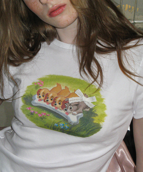 RONRON ADORABLE PUPPIES CROP SLIM FIT T SHIRT