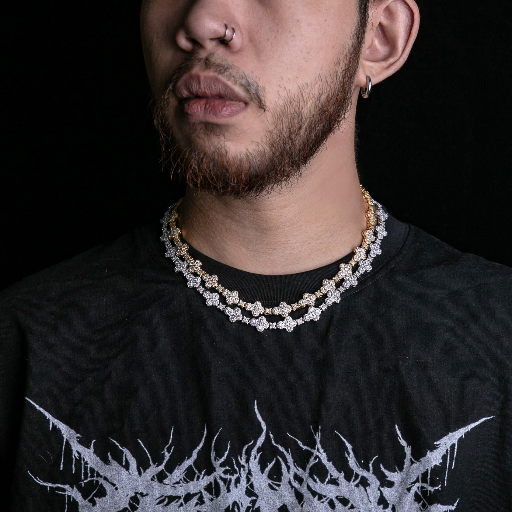 10mm滿鑲圓弧十字架星星項鍊