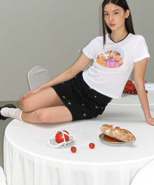 RONRON BABY PUPPIES CROP SLIM FIT T SHIRT