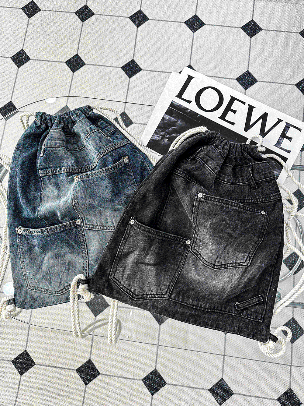 交叉牛仔褲造型背包