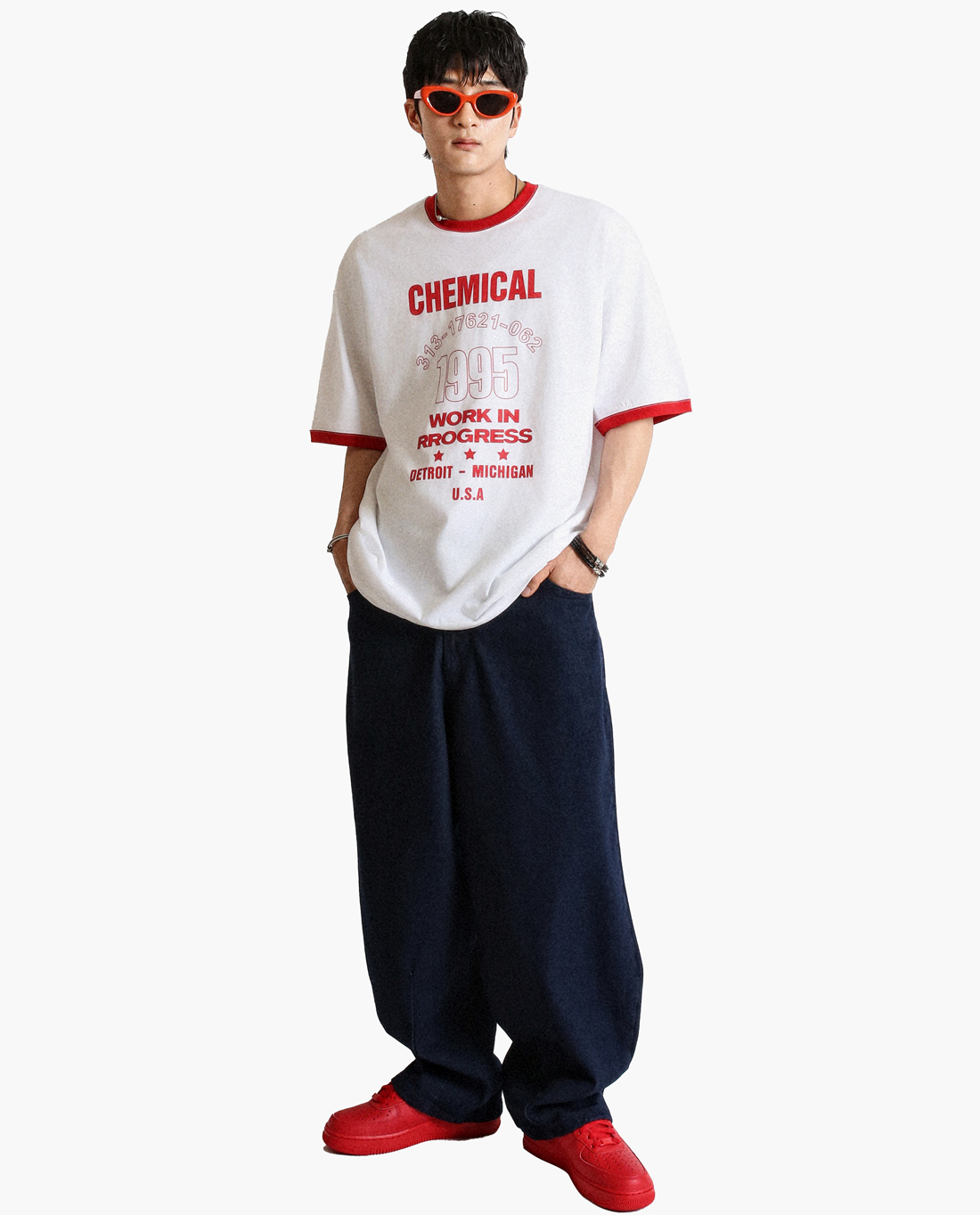 化學Y2K寬鬆配色短袖T恤