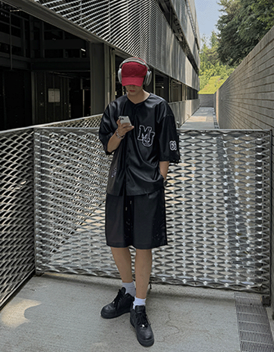 (韓國獨家特價)皮革網眼運動短褲