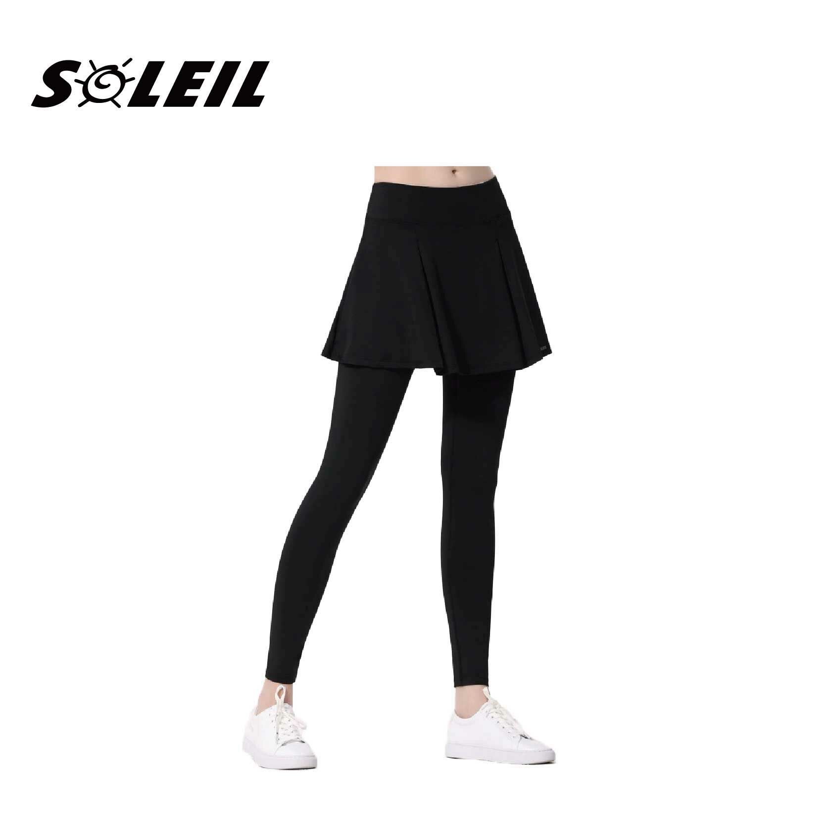 SOLEIL 女彈性假兩件長褲 女款 (黑、灰) 褲裙/瑜珈褲/運動褲裙/彈性/高腰/長褲裙 21SL9045