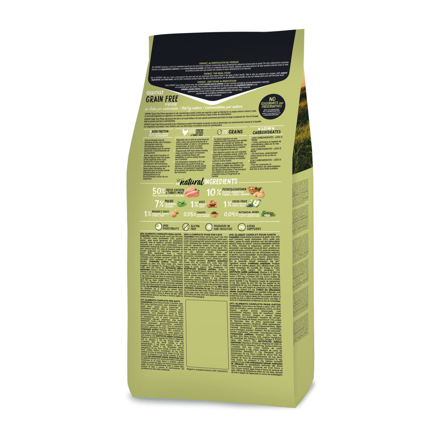 Ownat 無穀物鮮肉貓糧 - 放牧雞肉與火雞貓糧 (全齡貓, 易消化）