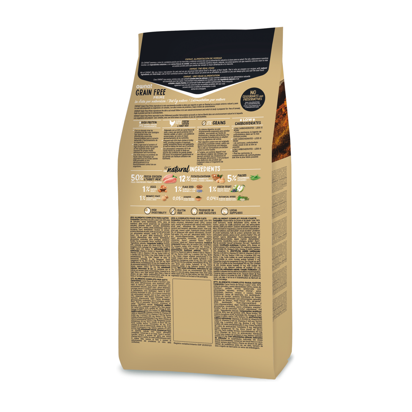 Ownat 無穀物鮮肉貓糧 - 放牧雞肉與火雞貓糧 (全齡貓, 毛髮亮麗）