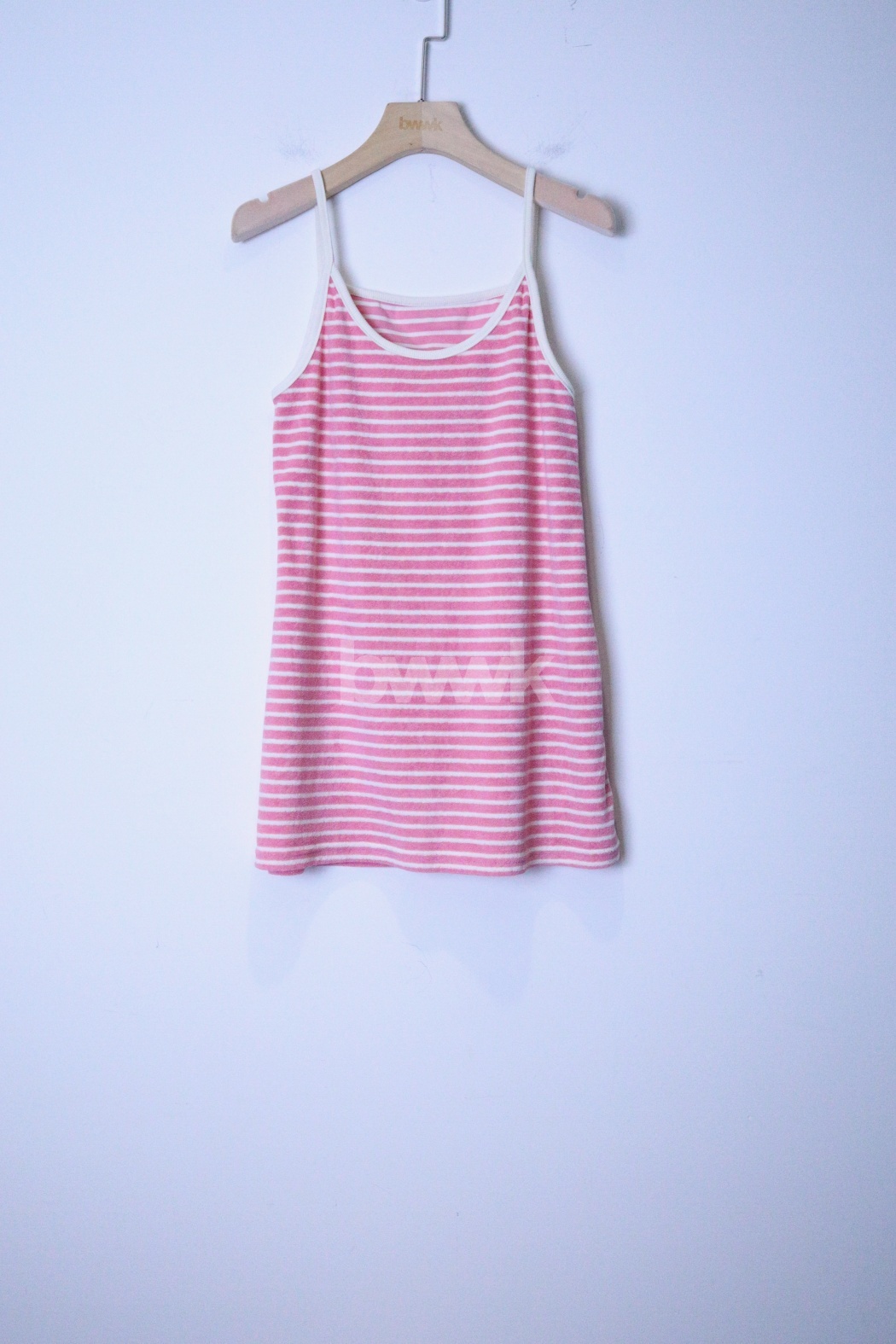 毛巾布條紋細肩短洋-粉