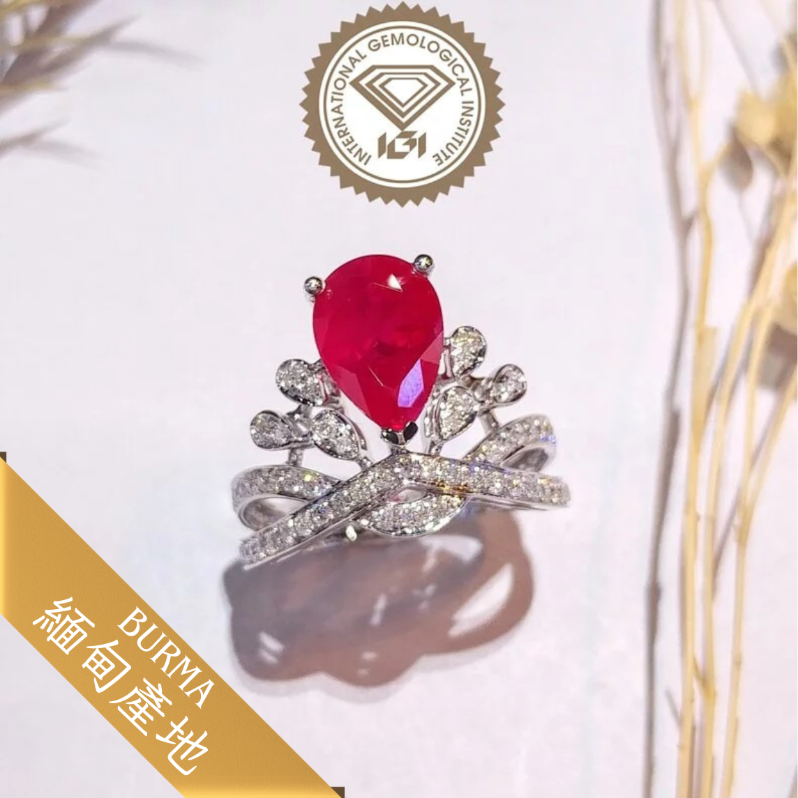18K White Gold 3.23ct Ruby and Diamond Ring