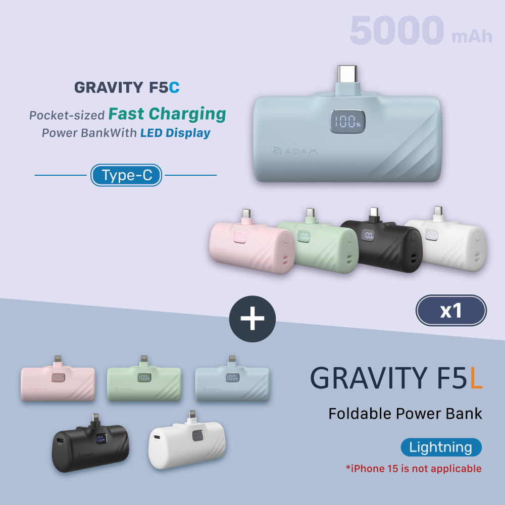 GRAVITY F5C + F5L Pocket-sized Fast Charging Power Bank With LED Display
