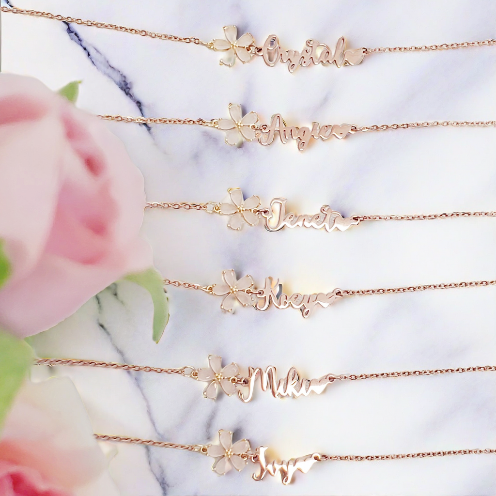 姊妹禮盒 L (櫻花人名頸鏈/手鏈、專屬首飾盒)