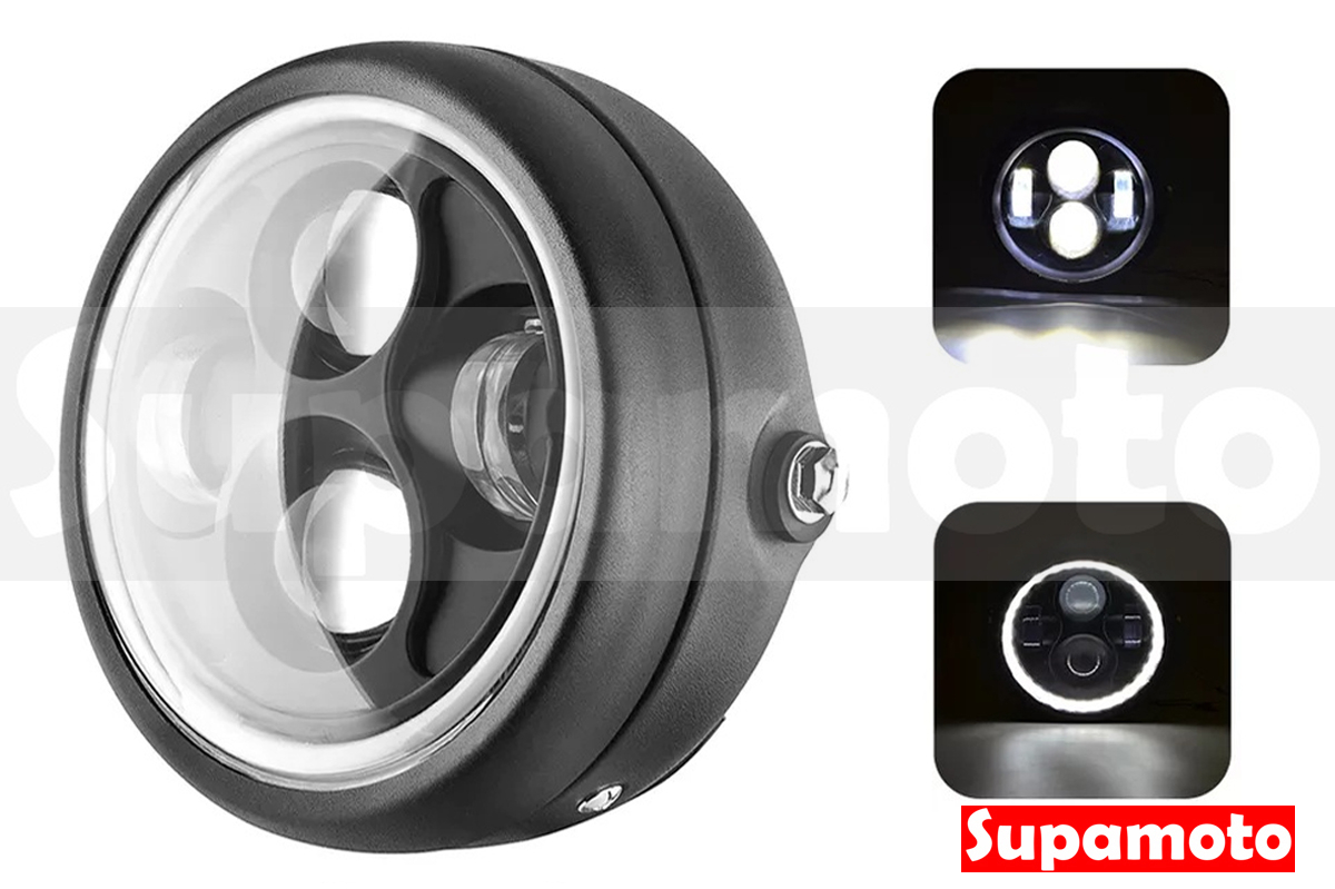 -Supamoto- D618 天使 光圈 魚眼 LED 大燈 6吋 復古 CAFE 咖啡 檔車 通用 哈雷 電鍍