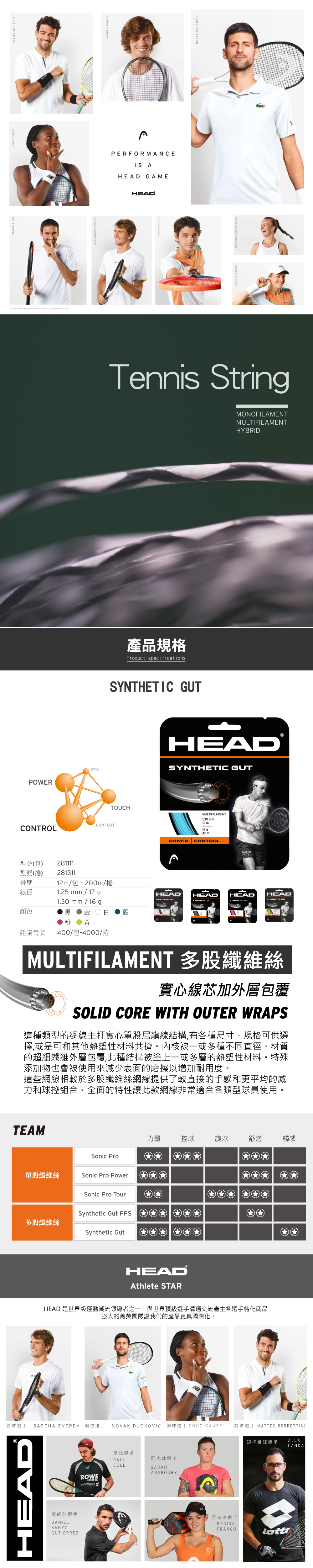HEAD SYNTHETIC GUT SET yu