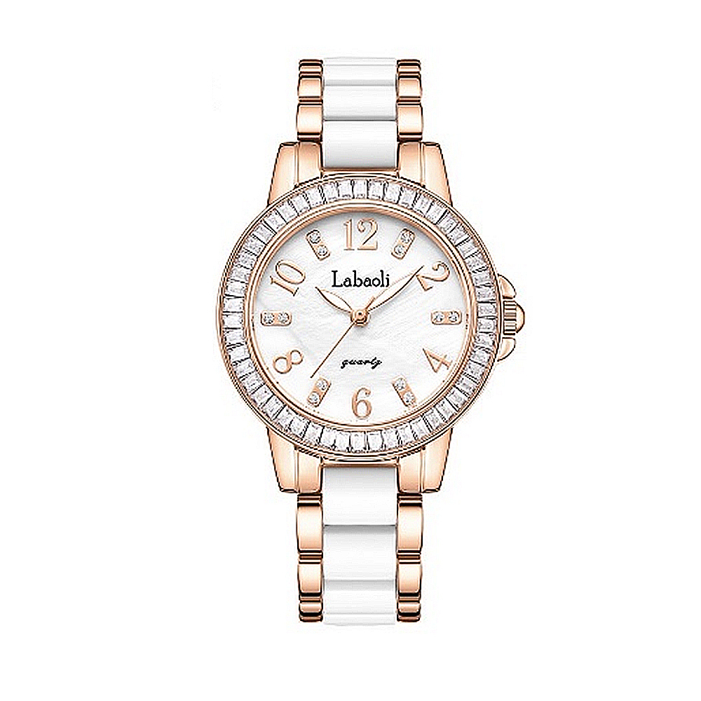 【Labaoli 娜寶麗】璀璨水鑽 大數字時標 名媛不鏽鋼腕錶