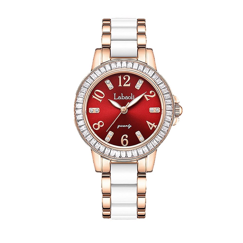 【Labaoli 娜寶麗】璀璨水鑽 大數字時標 名媛不鏽鋼腕錶