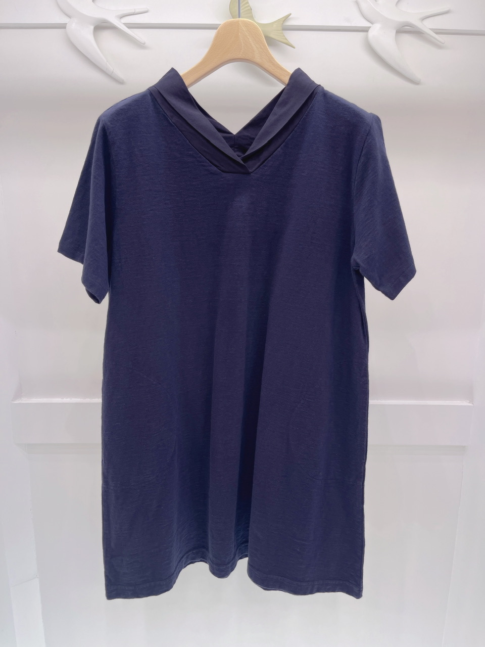 V領雙素材長版上衣