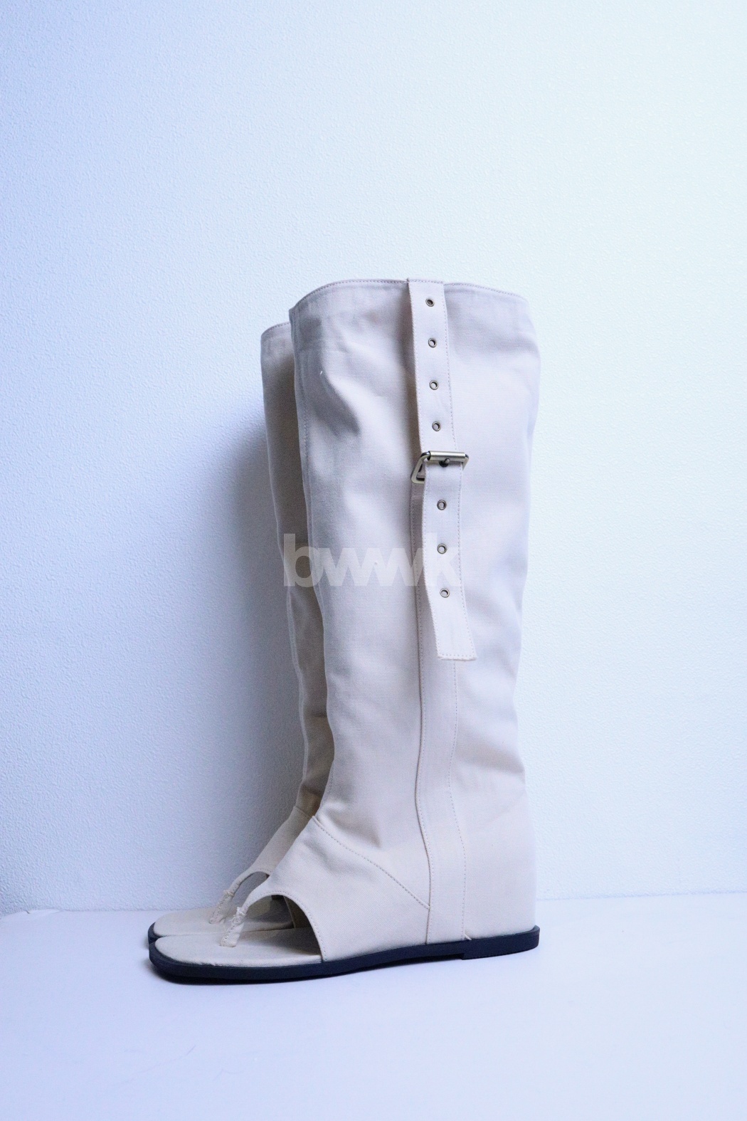 【穿拍樣品】露趾內增高騎士靴-淺杏