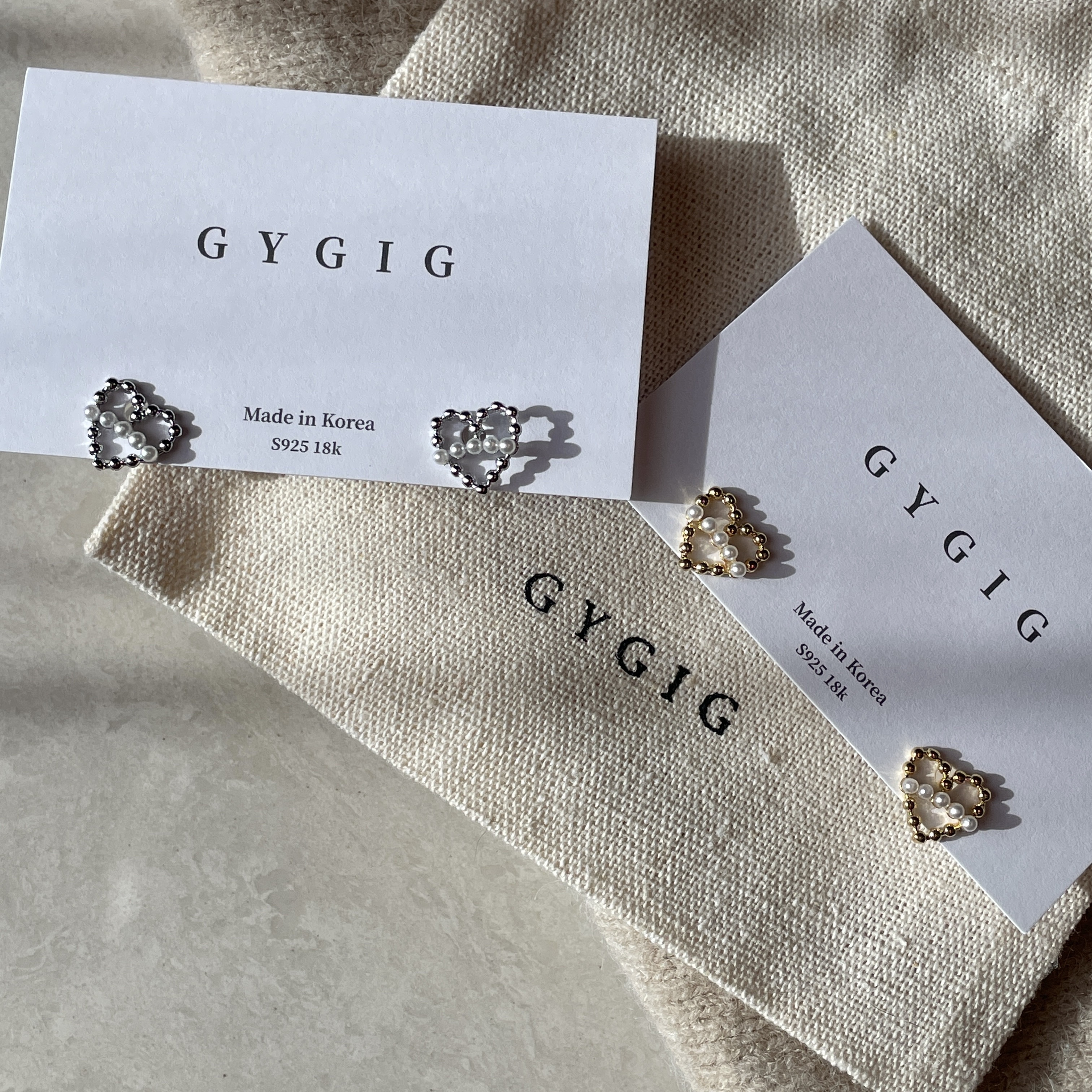 wuv金銀圓珠珍珠 鏤空愛心小耳釘