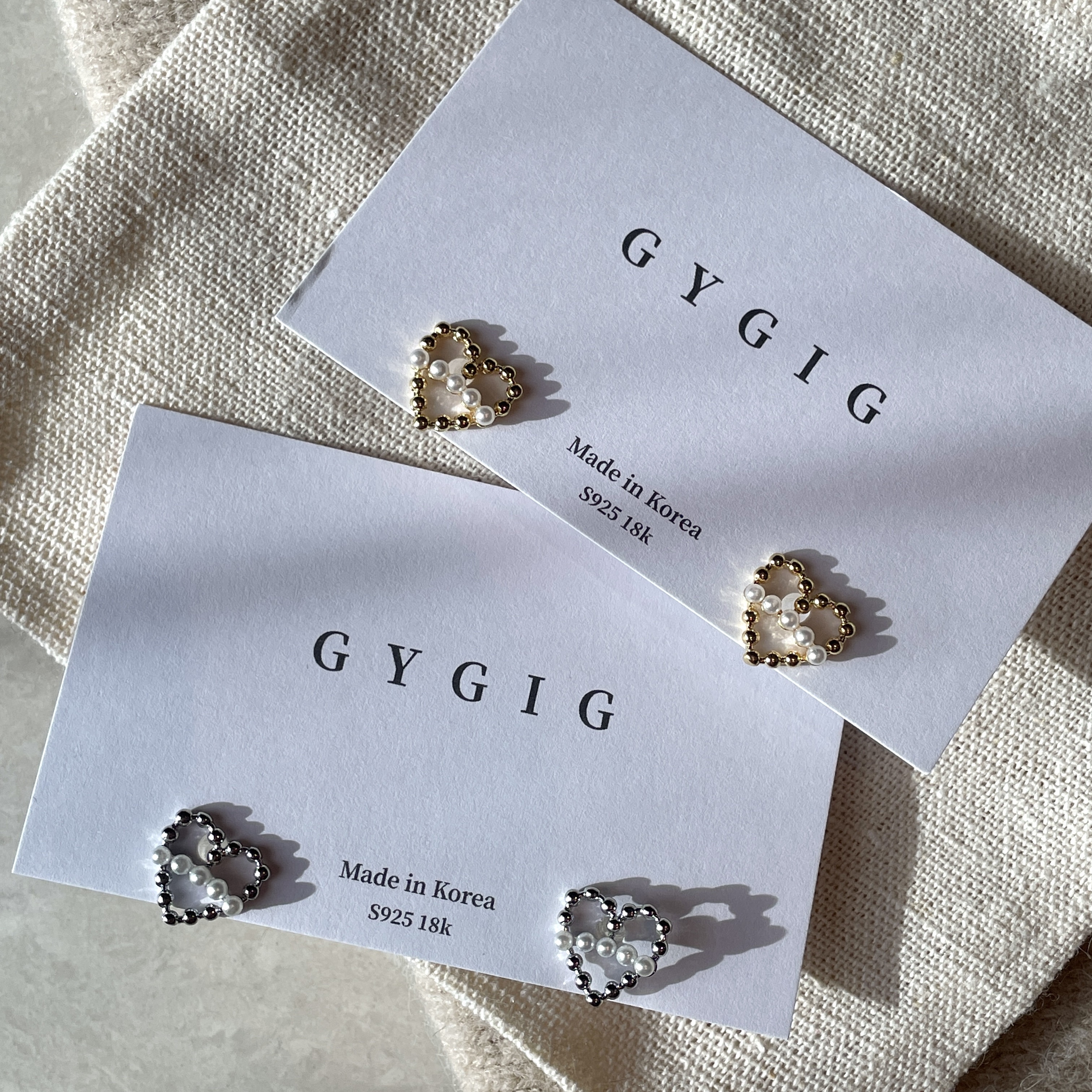 wuv金銀圓珠珍珠 鏤空愛心小耳釘