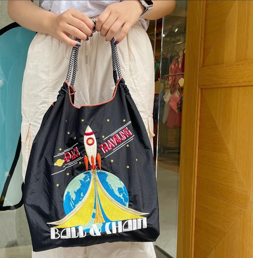 Ball＆Chain 刺繡環保購物袋 M號 - 黑 (30101601)