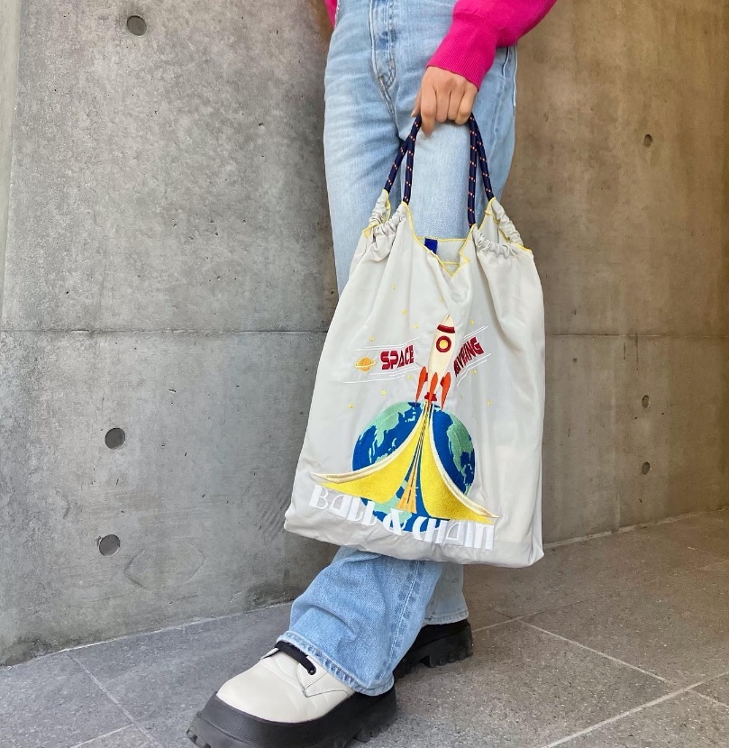 Ball＆Chain 刺繡環保購物袋 M號 - 淺灰 (30101627)