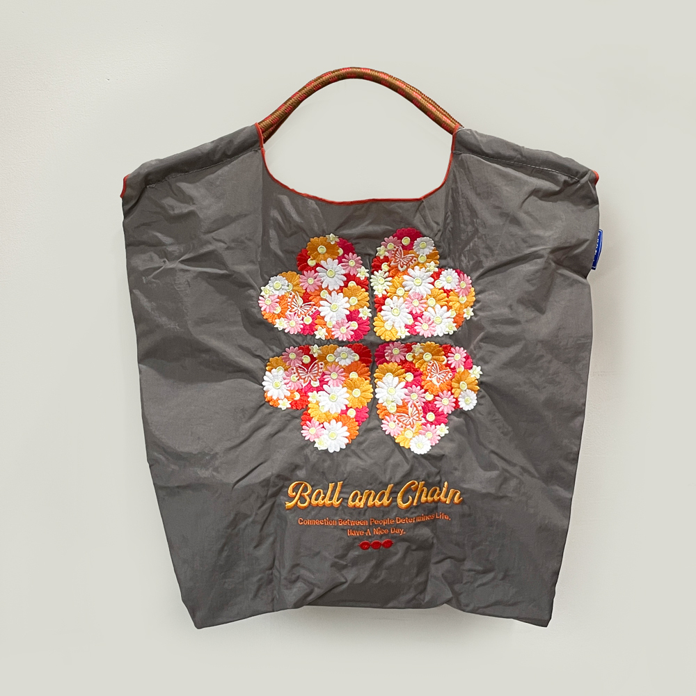 Ball＆Chain 刺繡環保購物袋 M號 - 灰 (30102661)
