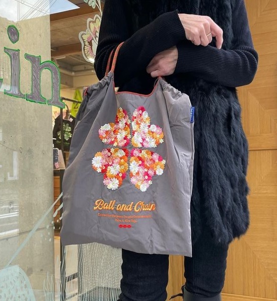 Ball＆Chain 刺繡環保購物袋 M號 - 灰 (30102661)