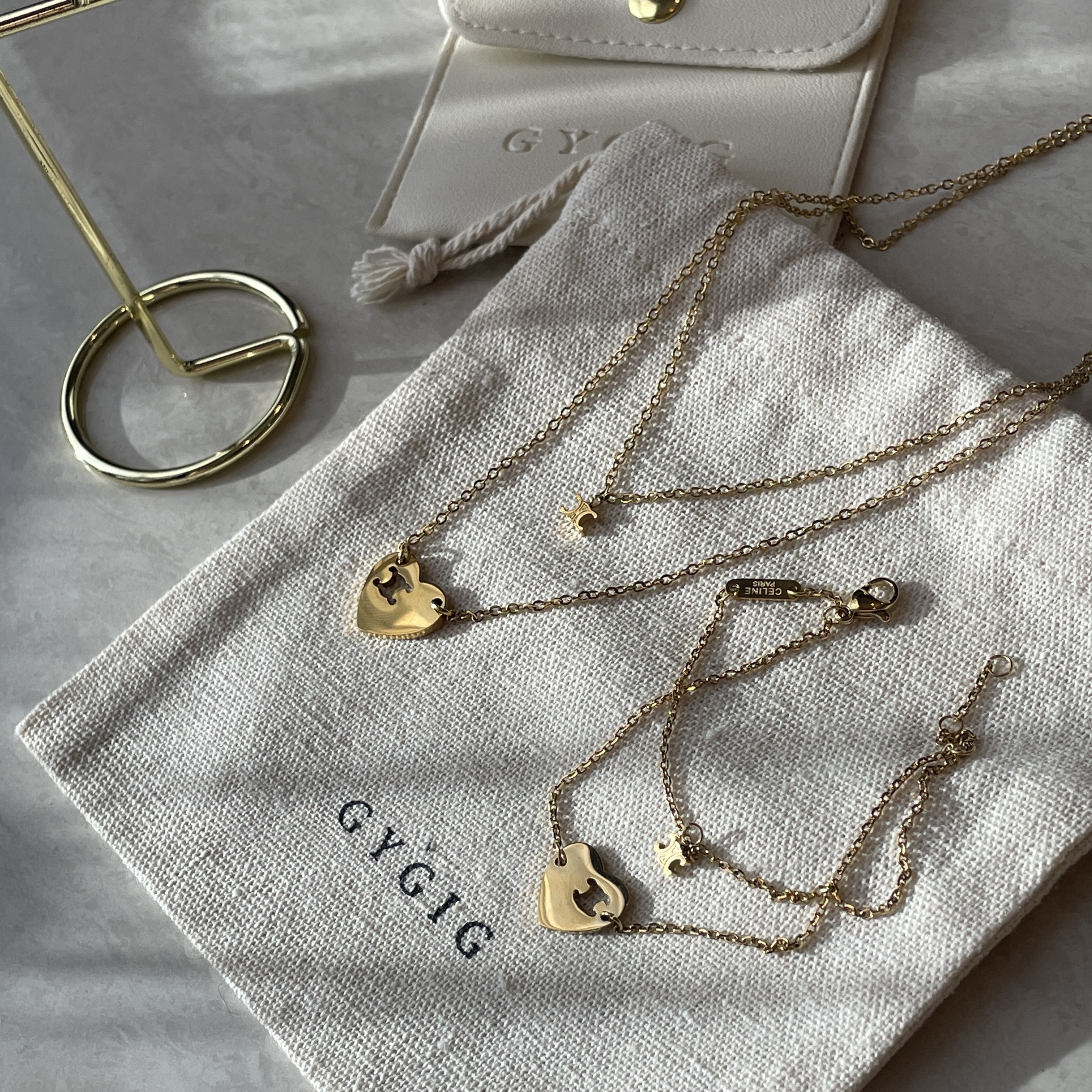 18k凱旋門 心型小拼圖雙層鈦鋼鍊系列