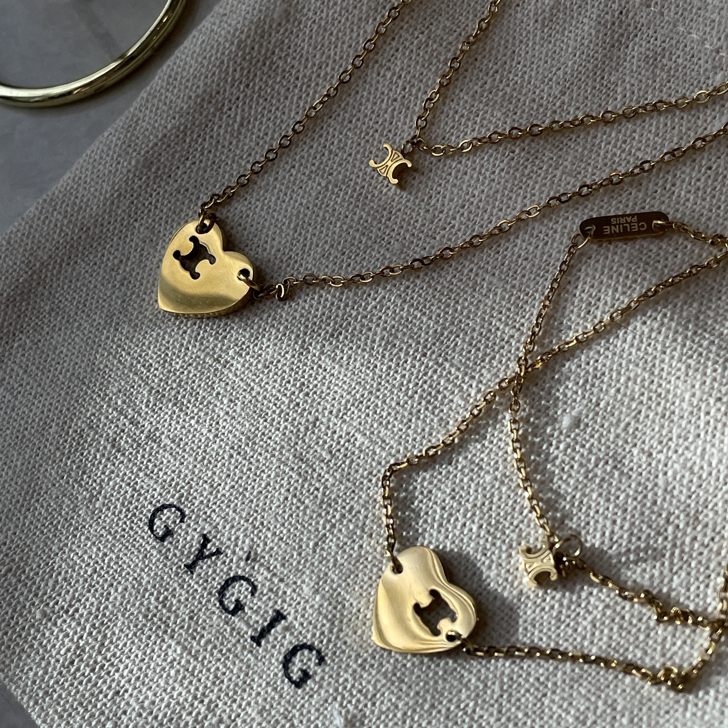 18k凱旋門 心型小拼圖雙層鈦鋼鍊系列