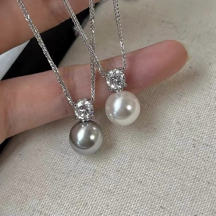18k高級銀蕾絲鍊 水鑽珍珠墜項鍊