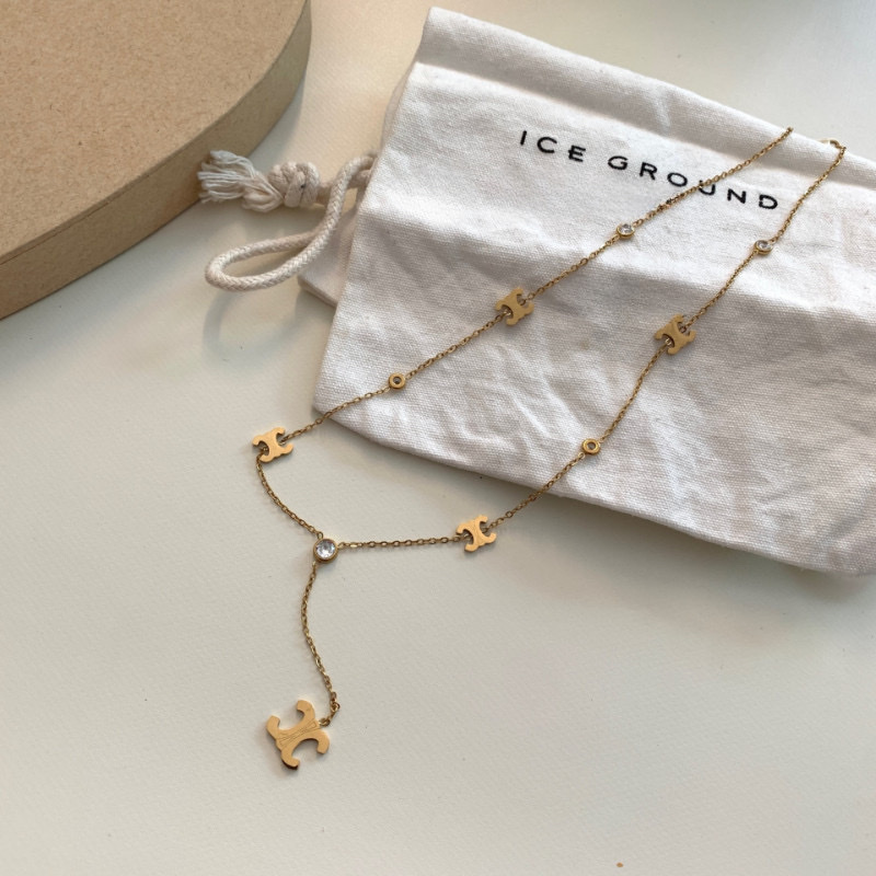 金牌凱旋門鋯石 一體式垂墜v鈦鋼項鍊