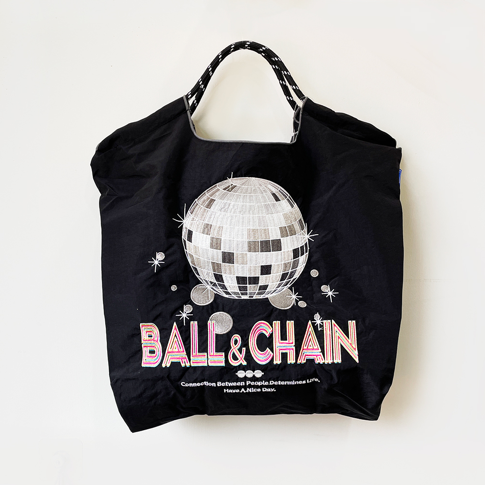 Ball＆Chain 刺繡環保購物袋 M號 - 黑 (30102301)