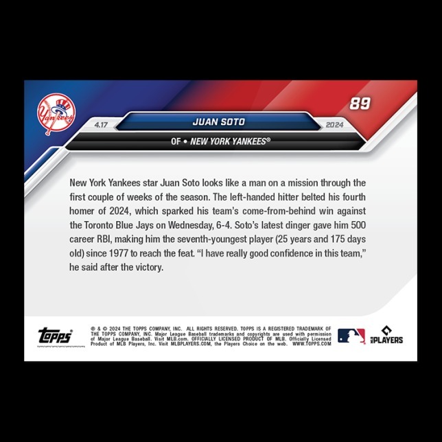 MLB球員卡 Juan Soto - 2024 MLB TOPPS NOW® Card 89 - PR: 984