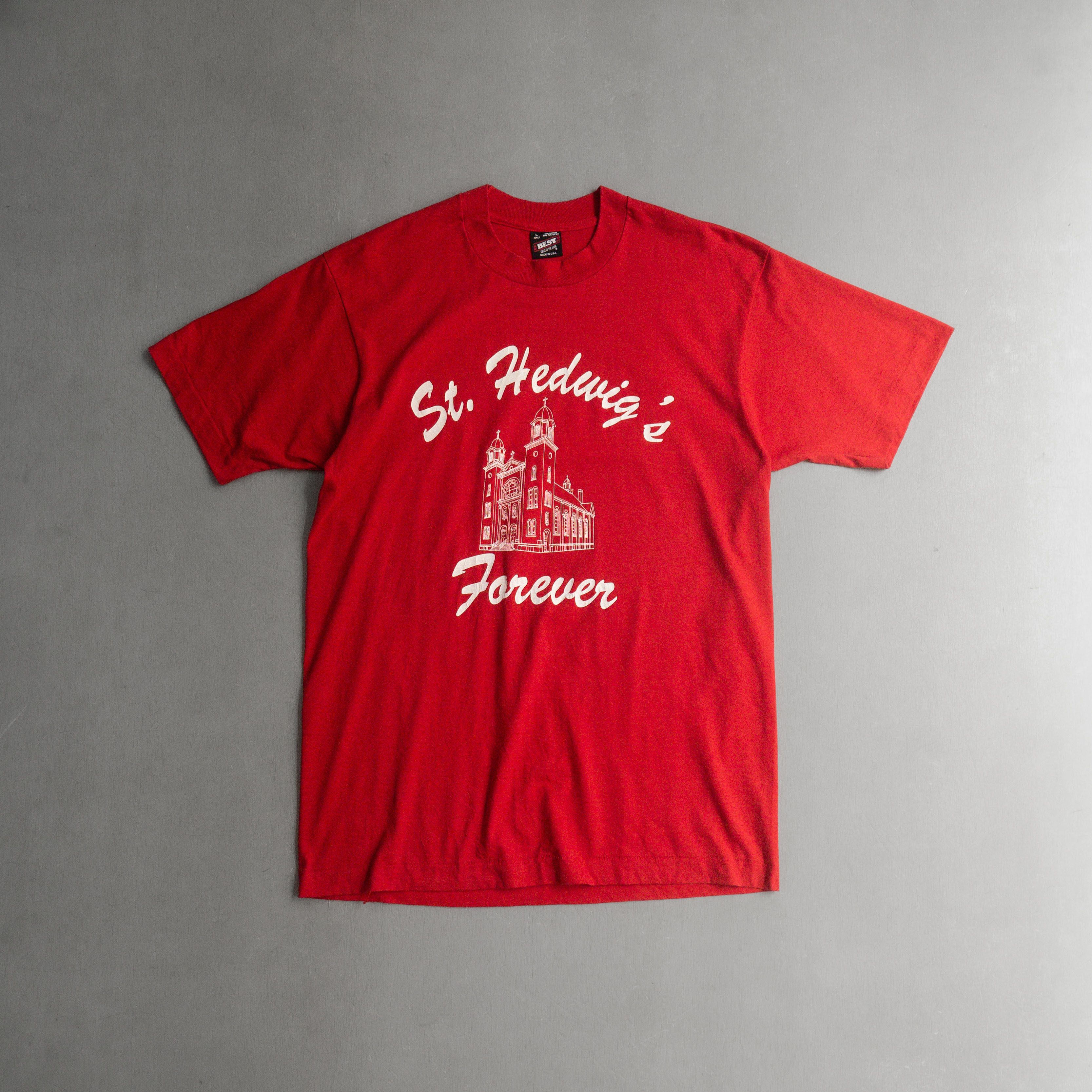 80-90S FRUIT OF THE LOOM VINTAGE TEE 美國製 紅色 建築 短袖 T恤