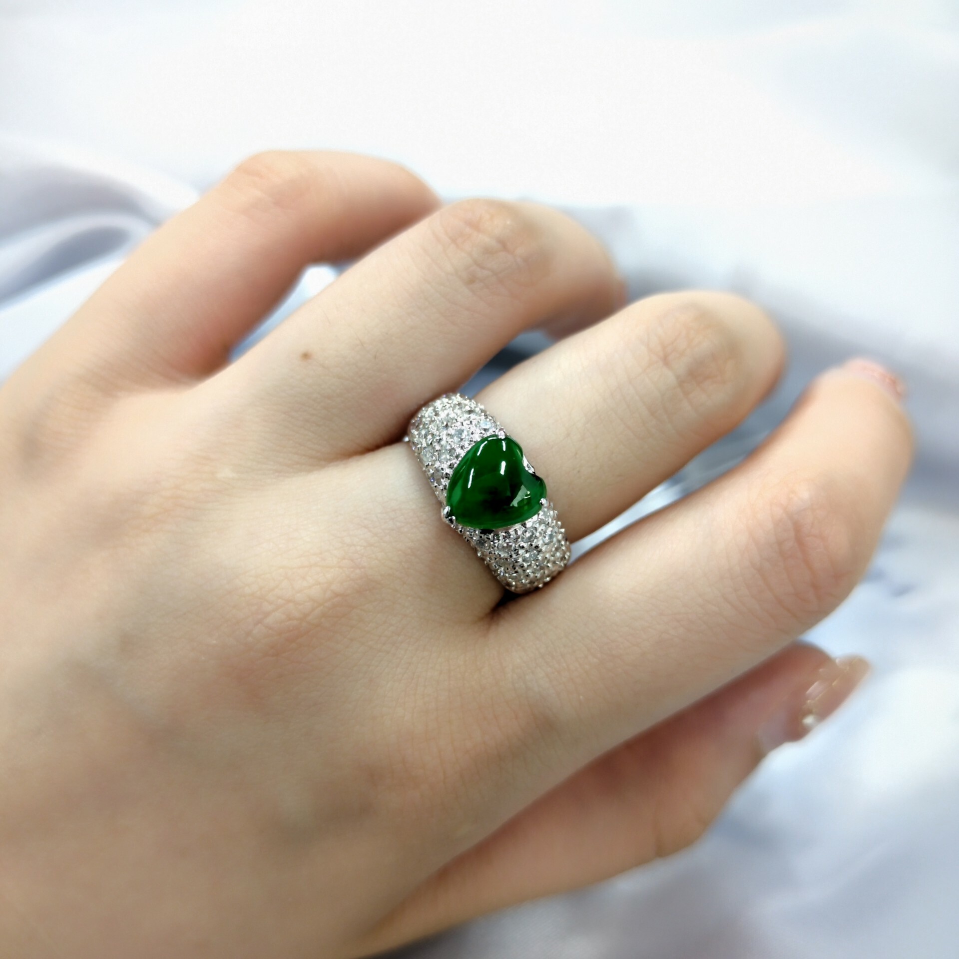 White Gold Jade and 0.78ct Diamond Ring