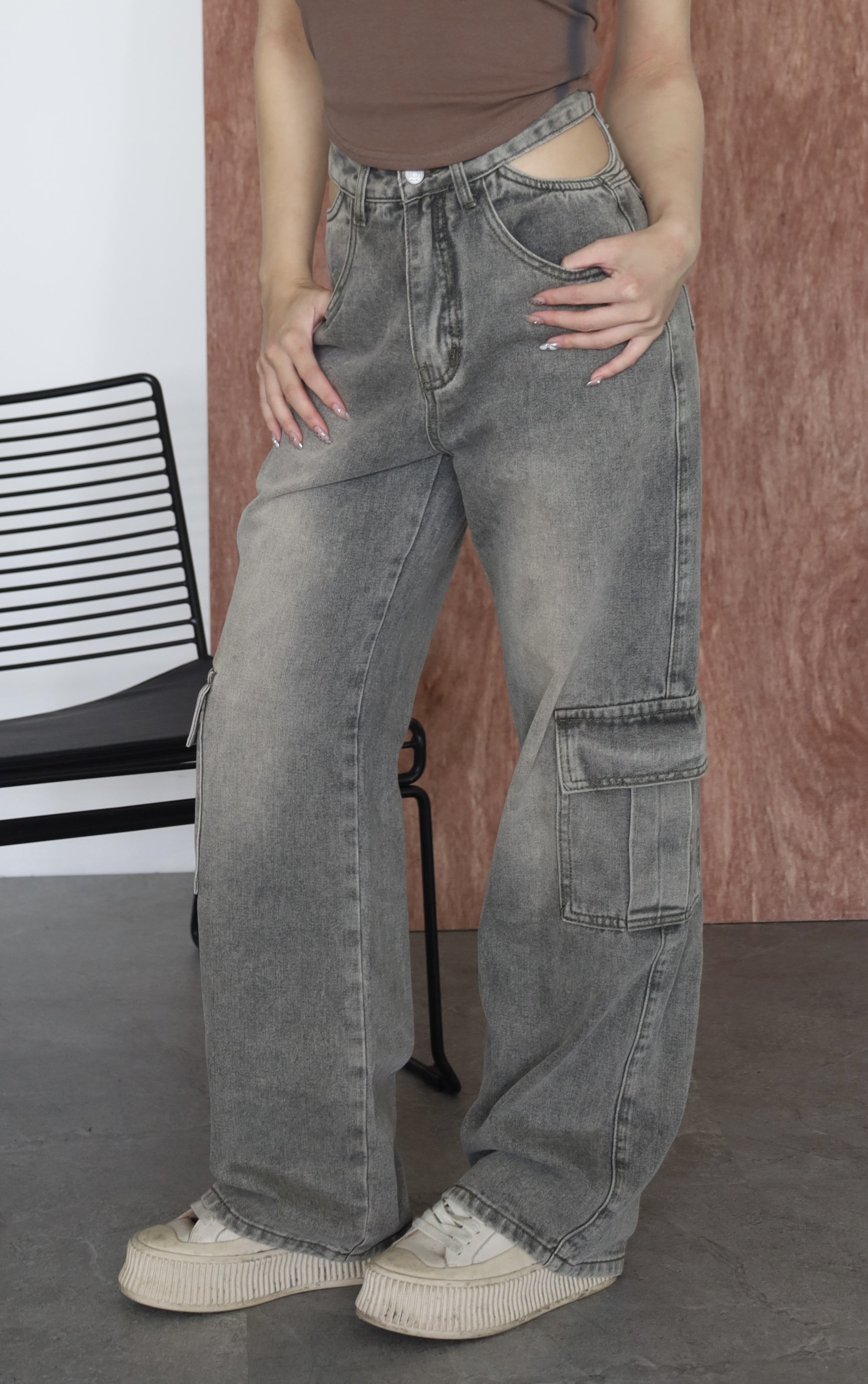 [ Ananas自訂款✨] 工裝風腰簍空牛仔直筒褲2.0