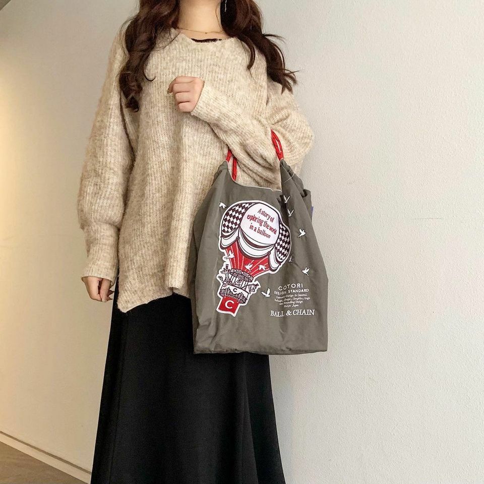 Ball＆Chain 刺繡環保購物袋 M號 - 深灰 (32100161)