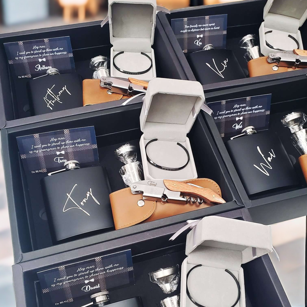 兄弟禮盒D (定製型格酒壺、開瓶器、刻字手鐲)