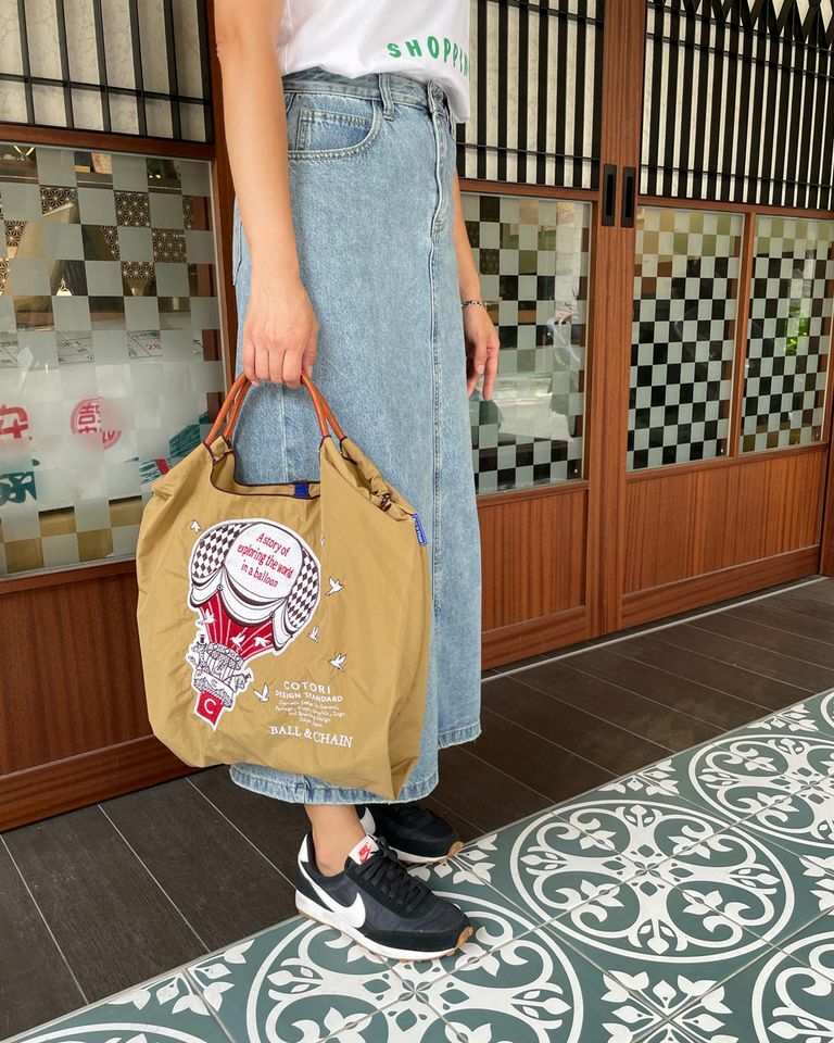 Ball＆Chain 刺繡環保購物袋 M號 - 卡其 (32100103)
