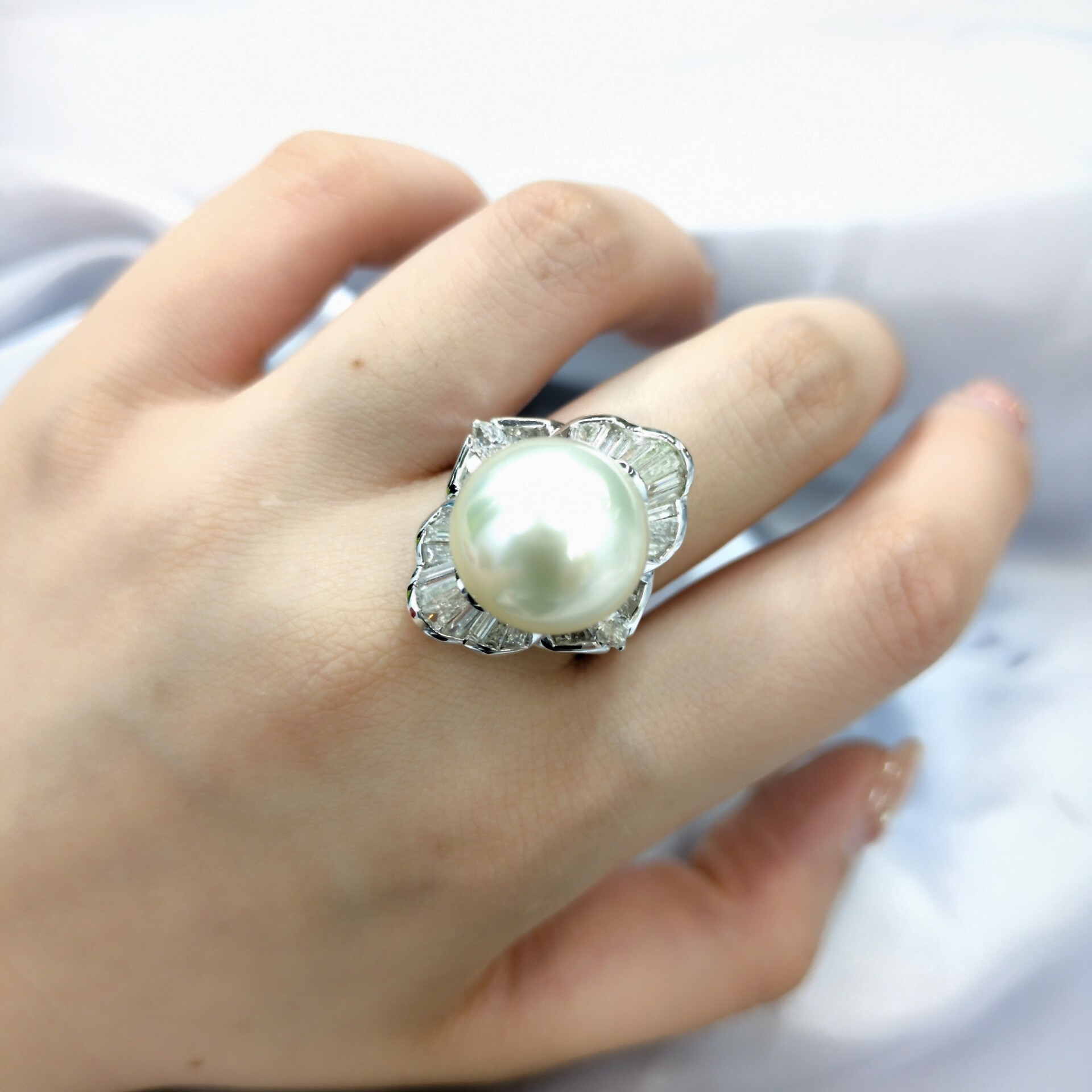 18K White Gold 1.50ct Diamond and Pearl Ring