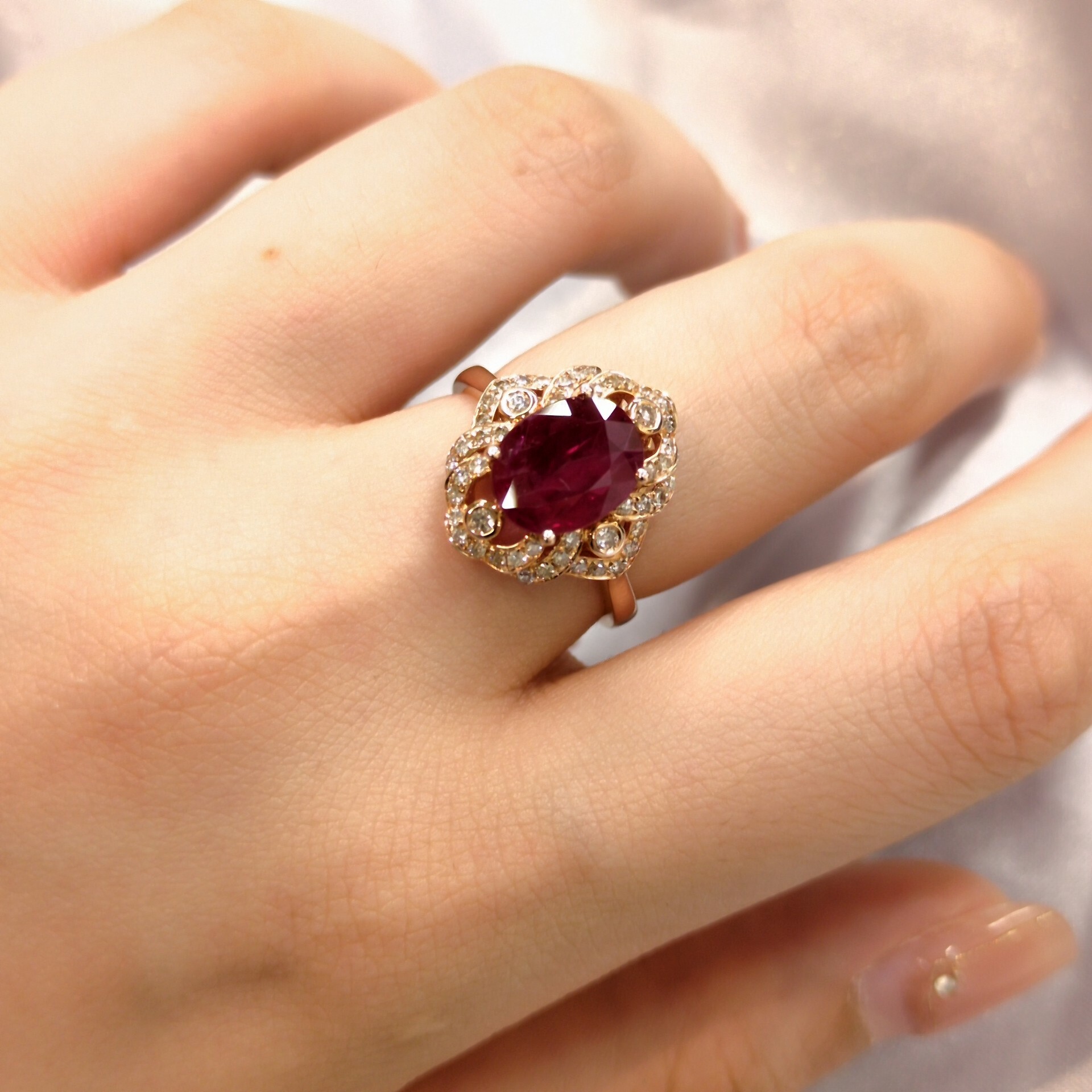 18K Rose Gold 1.93ct Ruby and Diamond Ring