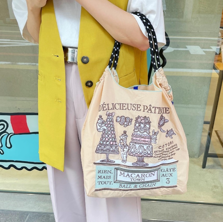 Ball＆Chain 刺繡環保購物袋 M號 - 淺卡其 (32100403)