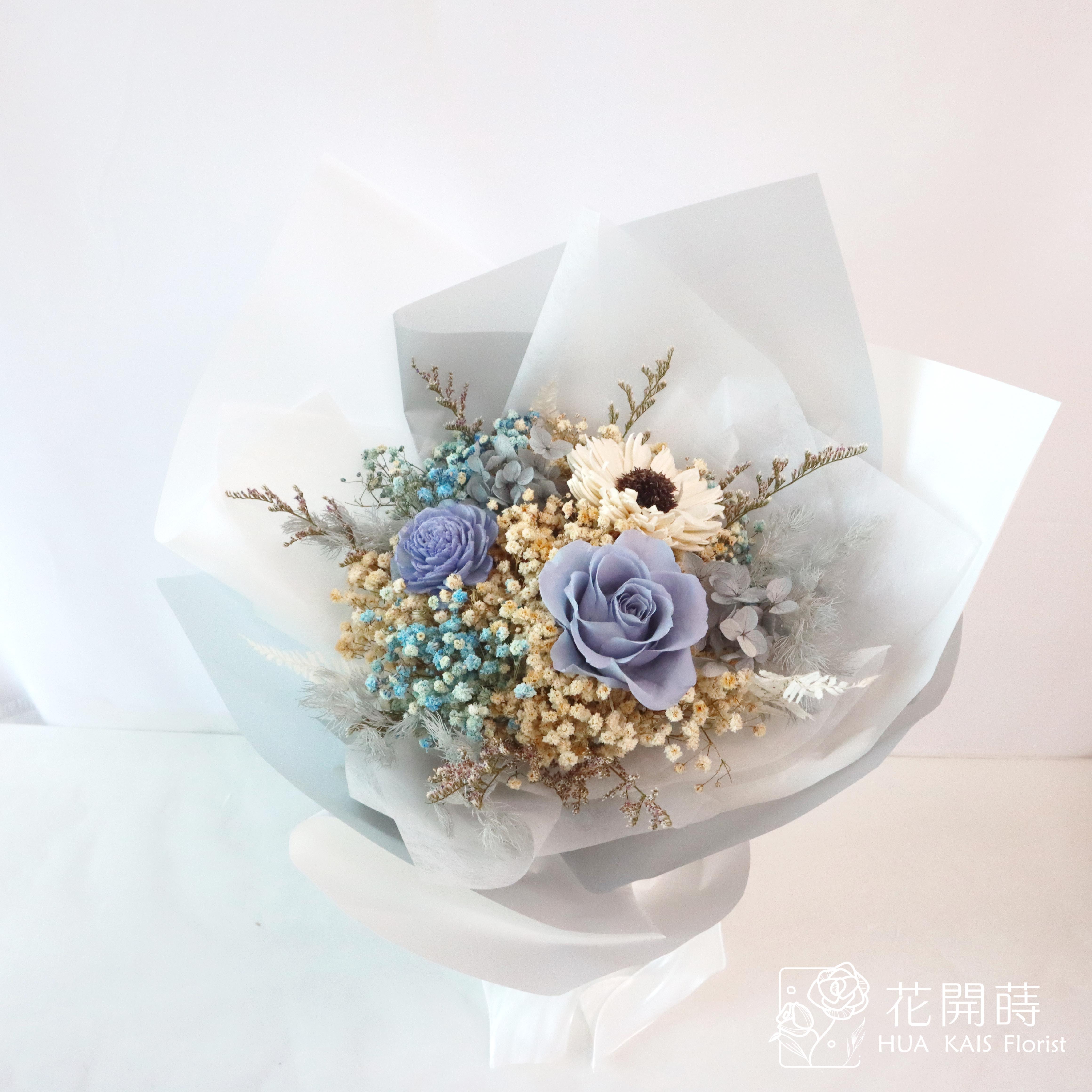 永生花束|莫藍迪藍永生花束(M)|中型花束|永生花|乾燥花|畢業花束|母親節花束|情人節花束|告白花束