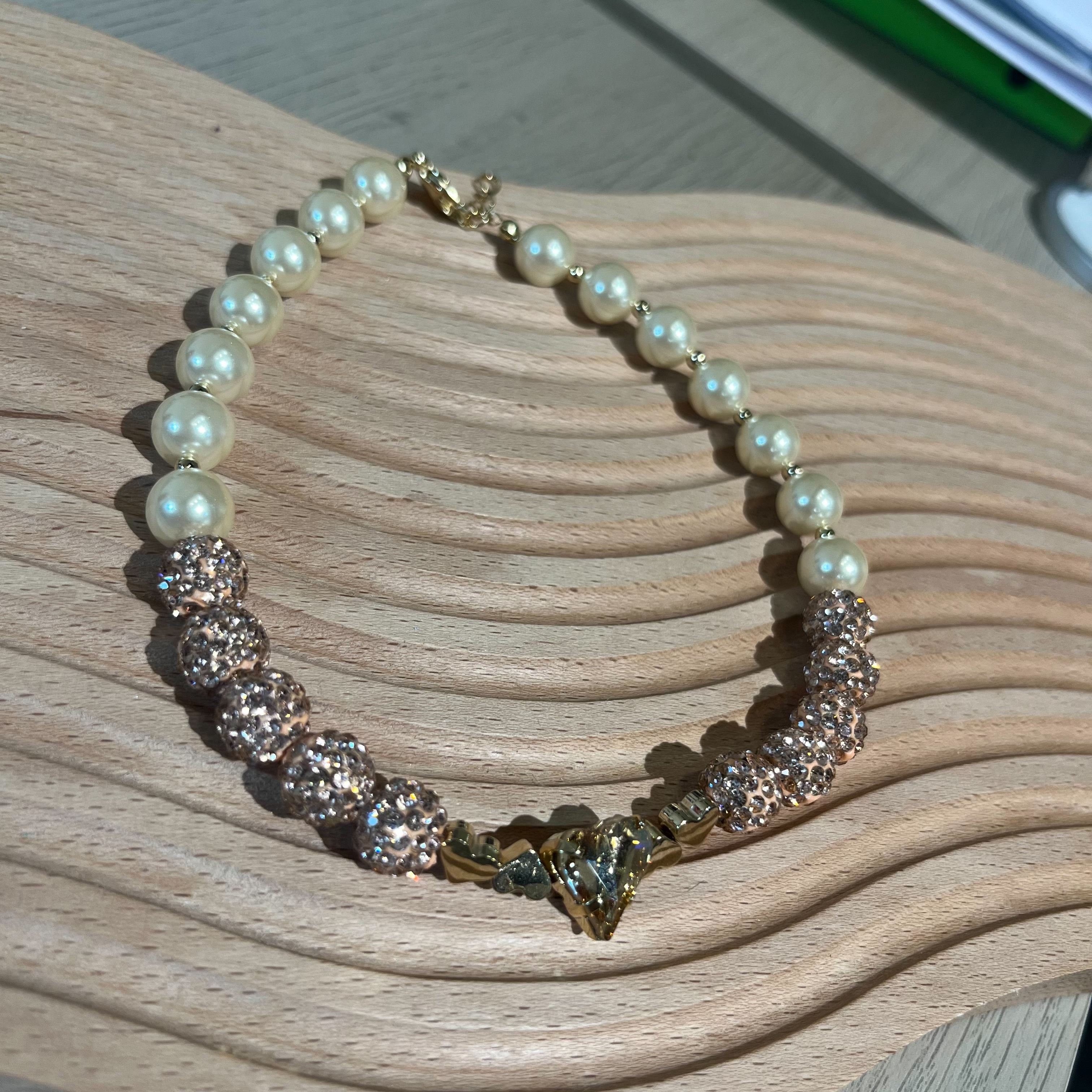 Salon de Peony 復古玫瑰珍珠水鑽愛心項鍊